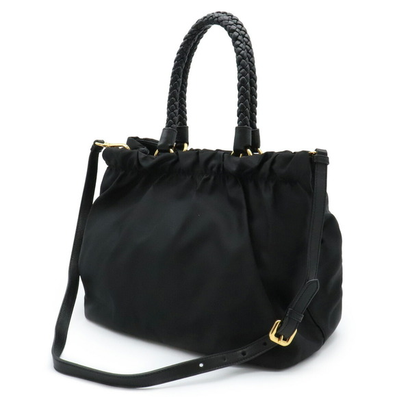 Prada 2WAY Black Nero Tote Bag Shoulder Gathered Nylon - Picture 1 of 9